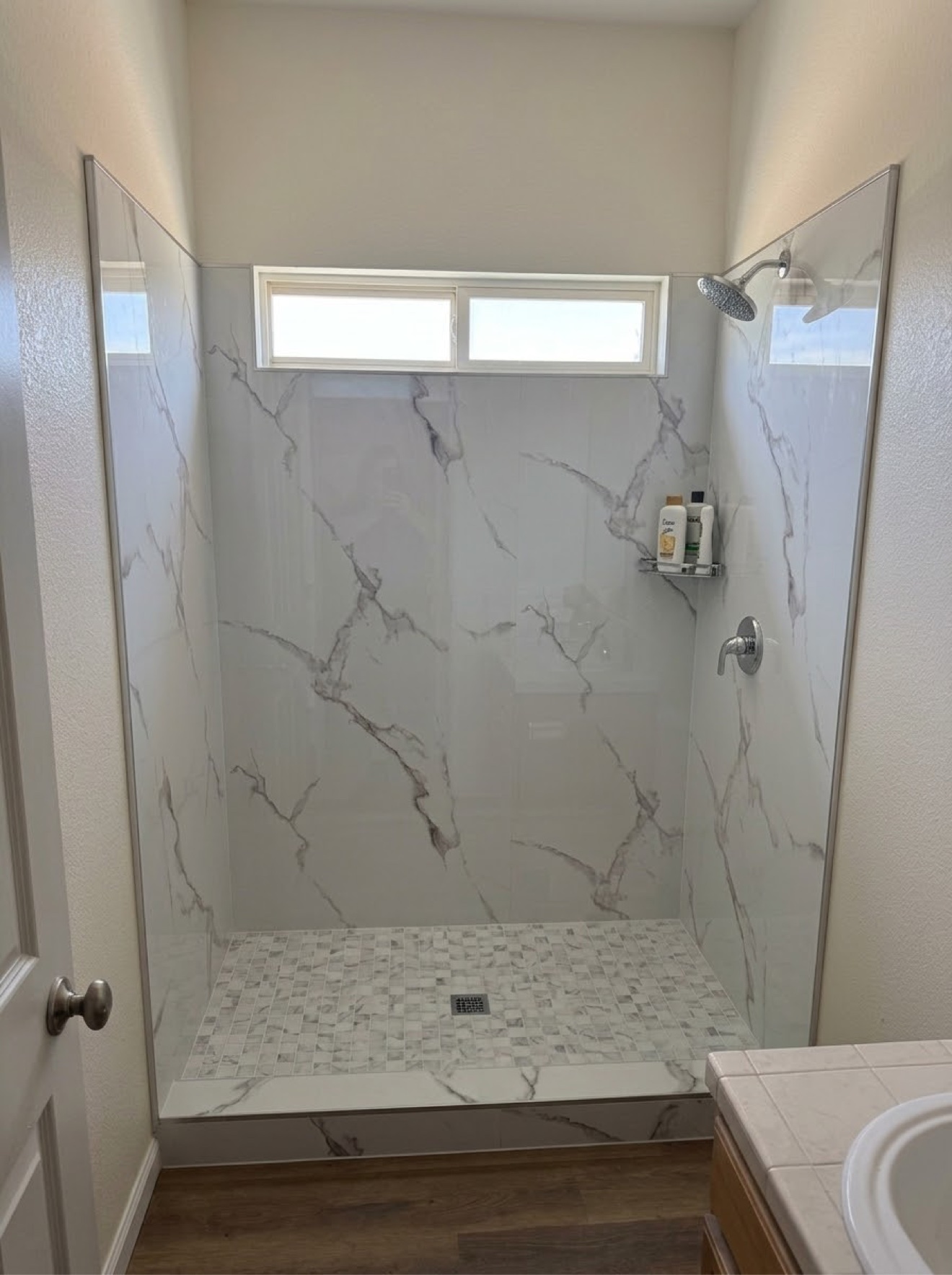 The same shower before the glass went in